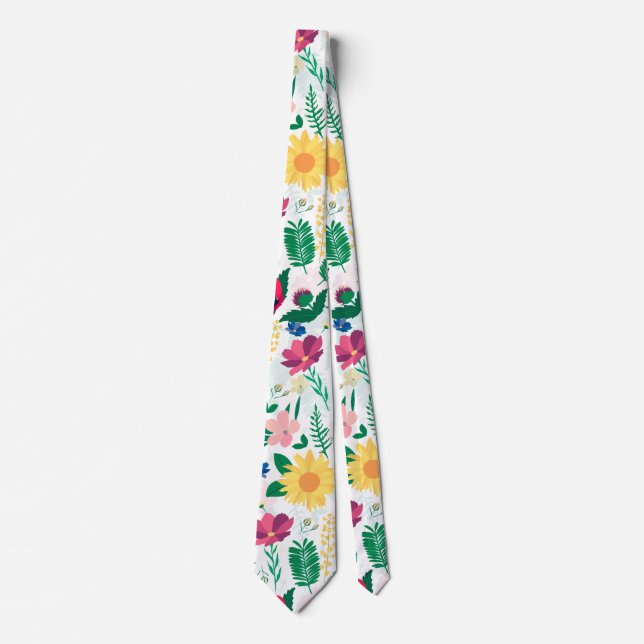 Boho Wildblumen Meadow Floral Design Krawatte (Vorderseite)