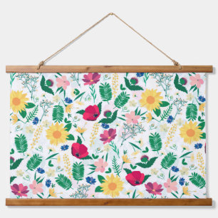 Boho Wildblumen Meadow Floral Design Wandteppich Mit Holzrahmen