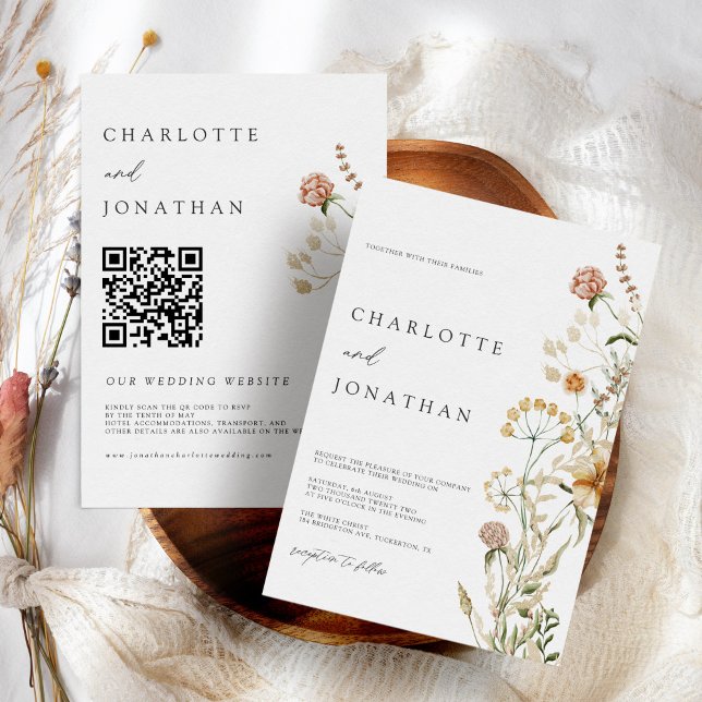 Boho Wildblumen Minimal QR Code Hochzeit Einladung (Von Creator hochgeladen)