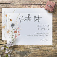 Boho Wildblumen Modern Blue Save the Date Card
