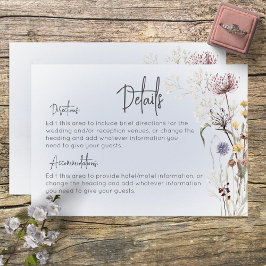 Boho Wildblumen Moderne blaue Details Hochzeit Begleitkarte
