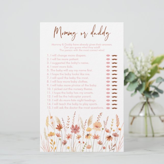 Boho Wildblumen Mommy oder Daddy Baby Shower Game (Stehend Vorderseite)