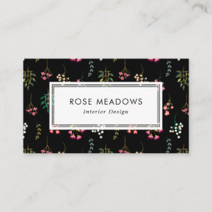 Boho Wildblumen-Muster-Schwarzes Visitenkarte