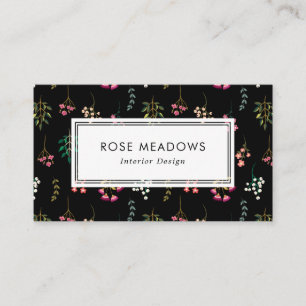 Boho Wildblumen-Muster-Schwarzes Visitenkarte