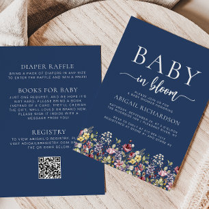 Boho Wildblumen Navy Blue QR Code Babydusche Einladung