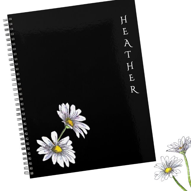 Boho-Wildblumen-Personalisiertes-schwarzes-Geschen Planer (Von Creator hochgeladen)