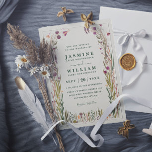 Boho-Wildblumen-Pilz-Magie-Elegante Hochzeit Einladung