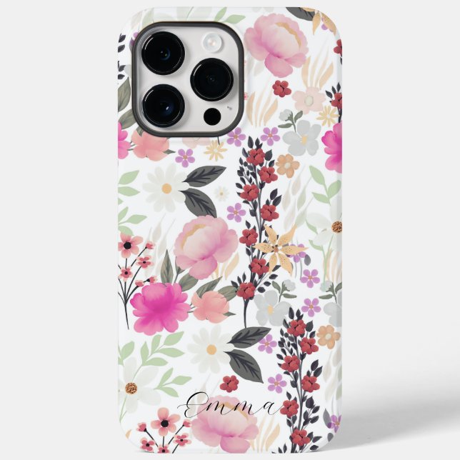 Boho Wildblumen Pink Floral Case-Mate iPhone Hülle (Rückseite)