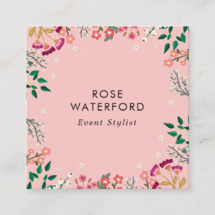 Boho Wildblumen Pink Quadratische Visitenkarte