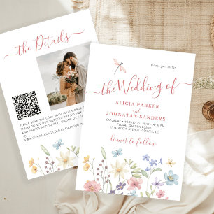 Boho-Wildblumen-QR-Code-Foto-Hochzeit Einladung