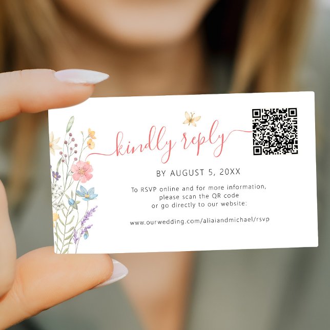 Boho Wildblumen QR Code Online-UAWG Hochzeit Begleitkarte (Von Creator hochgeladen)