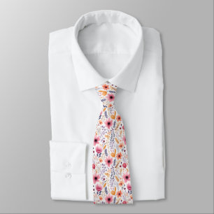 Boho Wildblumen Rosa Lila Orange Beige Blumen Krawatte