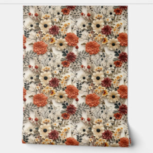 Boho Wildblumen rostige Herbstfarben Tapete
