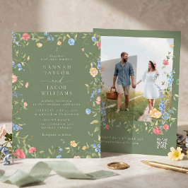 Boho-Wildblumen-Sage-Foto-QR-Code-RSVP-Hochzeit Einladung