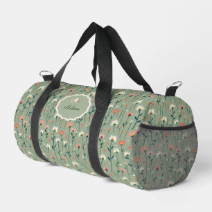 Boho-Wildblumen-Sage-Grün-Monogramm Duffle Bag