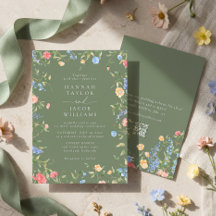 Boho-Wildblumen-Sagegrün-QR-Code-RSVP-Hochzeit