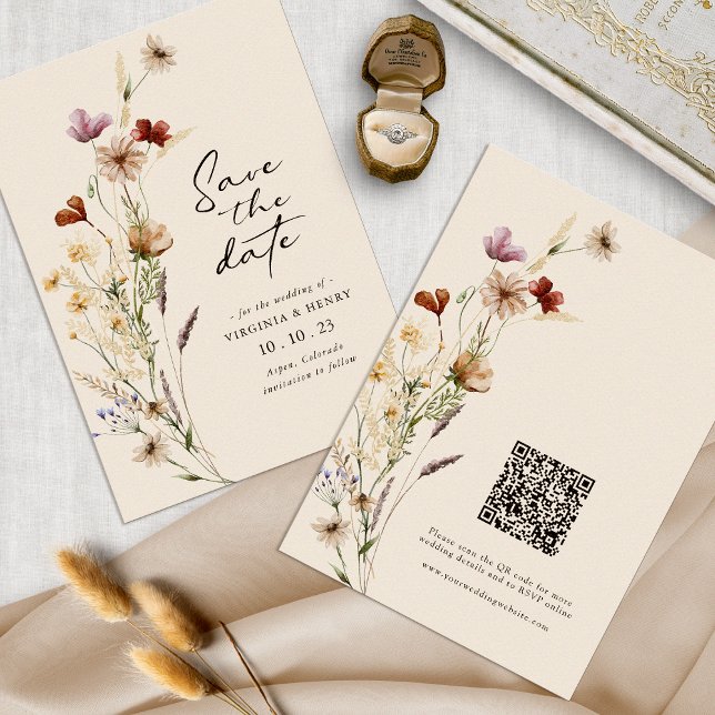 Boho Wildblumen Save The Date (Tan Wildflower Boho Floral Save The Date by Painted Paperie
)