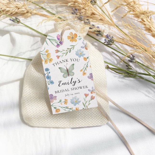 Boho-Wildblumen- & Schmetterlings-Brautjunggeselli Geschenkanhänger (Von Creator hochgeladen)