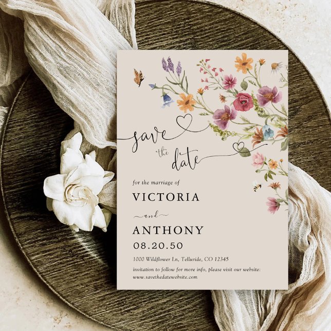 Boho-Wildblumen speichern Datumskarten Save The Date (Von Creator hochgeladen)