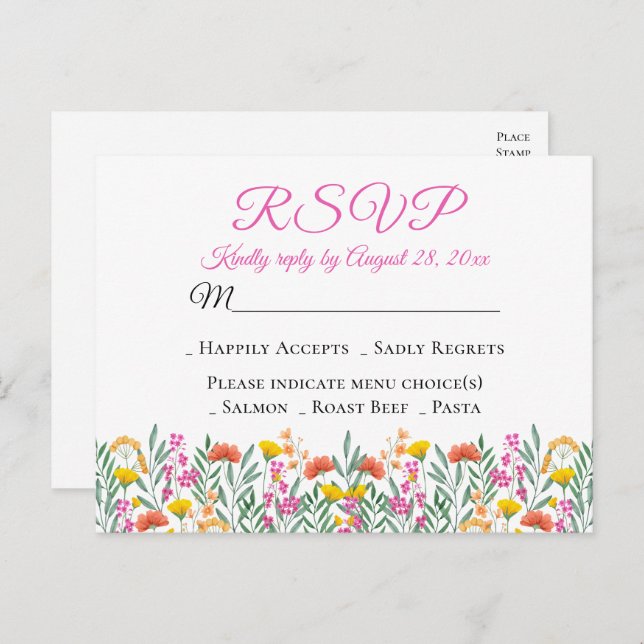 Boho Wildblumen Spring Floral Wedding RSVP Einladungspostkarte (Vorne/Hinten)