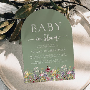 Boho Wildblumen stellen Green Arch Baby Dusche Einladung