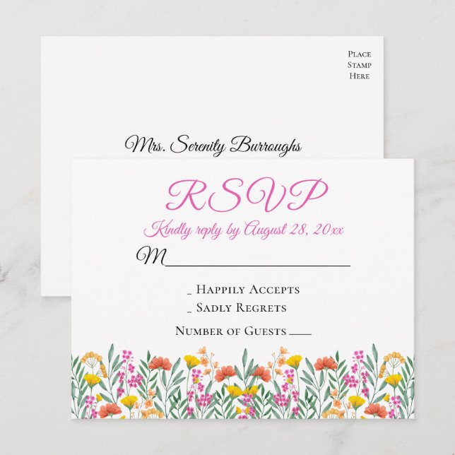 Boho Wildblumen Summer Floral Wedding RSVP Einladungspostkarte (Vorne/Hinten)