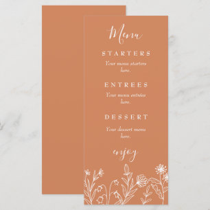 Boho-Wildblumen-Terrakotta-Hochzeit Menükarte