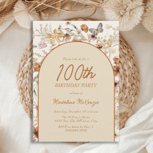 Boho-Wildblumen-Torbogen zum 100. Geburtstag Einladung