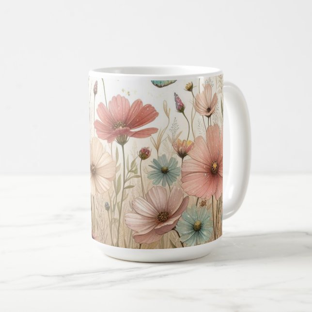 Boho Wildblumen und Schmetterlinge Kaffeetasse (VorderseiteRechts)