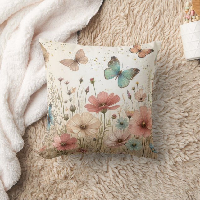 Boho Wildblumen und Schmetterlinge Kissen (Decke)