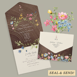 Boho-Wildblumen-Waldhochzeit All In One Einladung