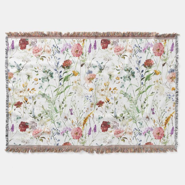 Boho Wildblumen Wasserfarbe Frühling Blume Decke (Vorderseite)