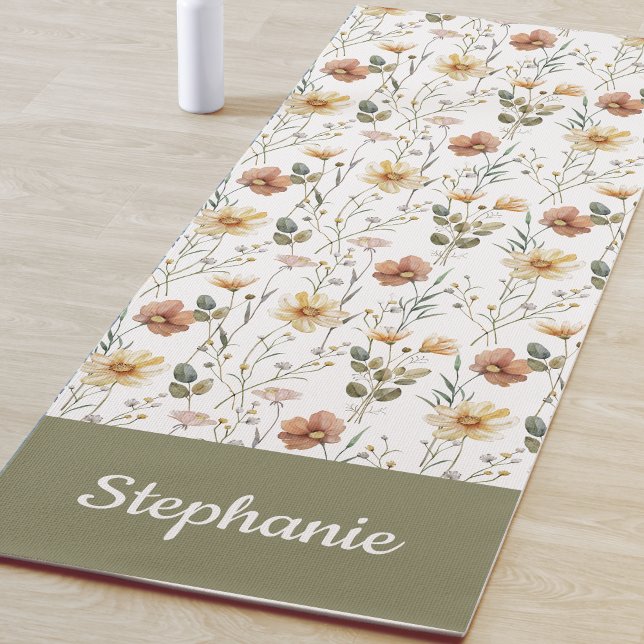 Boho-Wildblumen-Wasserfarbe-Individueller Name Yogamatte (Von Creator hochgeladen)