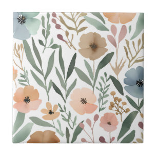 Boho-Wildblumen-Wasserfarben-Blumen-Pastell-Akzent Fliese