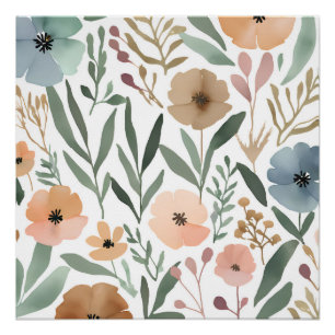 Boho-Wildblumen-Wasserfarben-Blumen-Pastell Poster