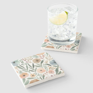 Boho-Wildblumen-Wasserfarben-Blumen-Pastell Steinuntersetzer