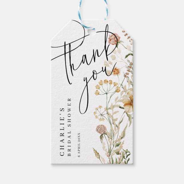 Boho Wildblumen Wasserfarben Minimales Brautparty Geschenkanhänger (Vorderseite)