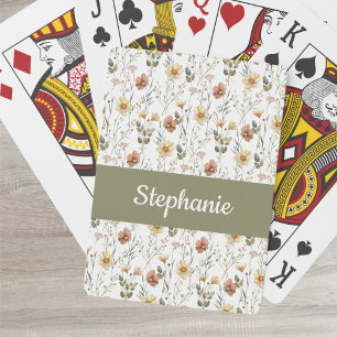 Boho-Wildblumen-Wasserfarben-Monogramm-Name Spielkarten