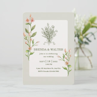 Boho-Wildblumen-Watercolor-Botanical-Sage-Hochzeit Einladung