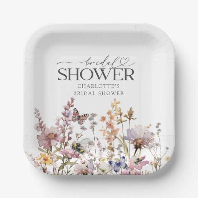 Boho-Wildblumen-Watercolor-Florale-Hochzeitsdusche Pappteller (Vorderseite)