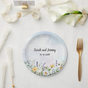 Boho-Wildblumen-Watercolor-Personalisierung Hochze Pappteller