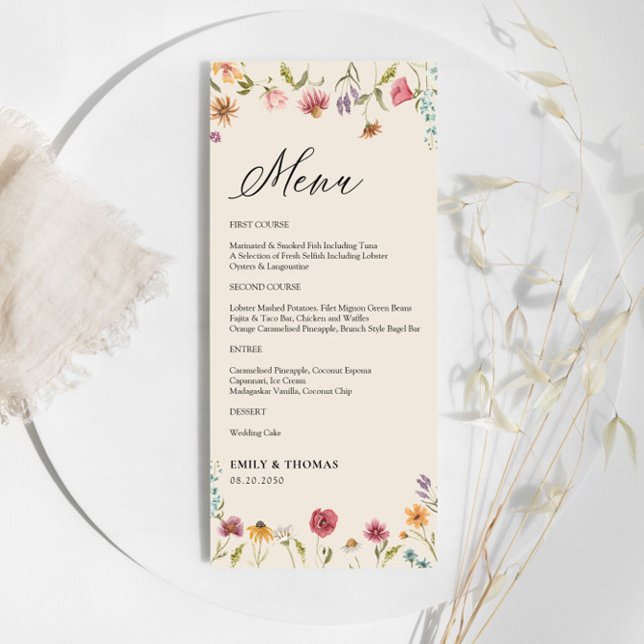 Boho Wildblumen Wedding Menu Menükarte (Von Creator hochgeladen)