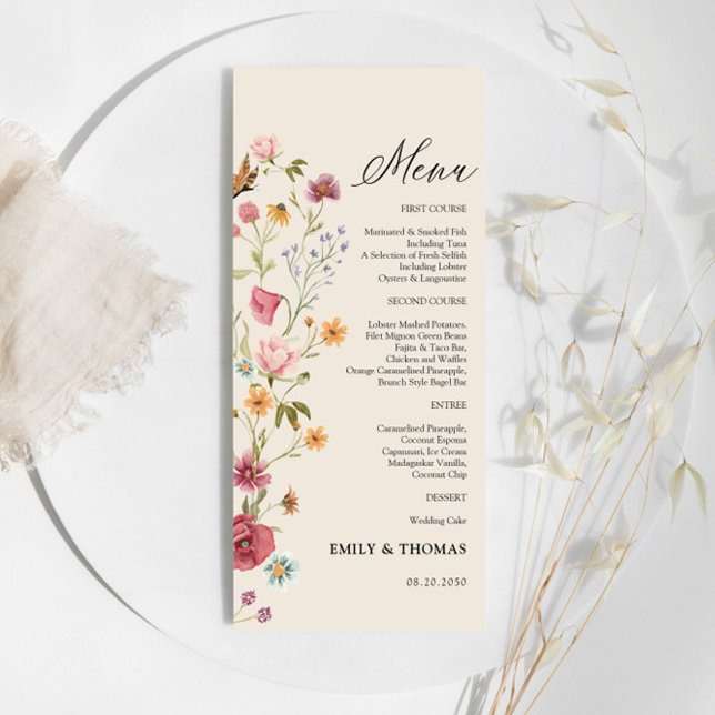 Boho Wildblumen Wedding Menu Menükarte (Von Creator hochgeladen)