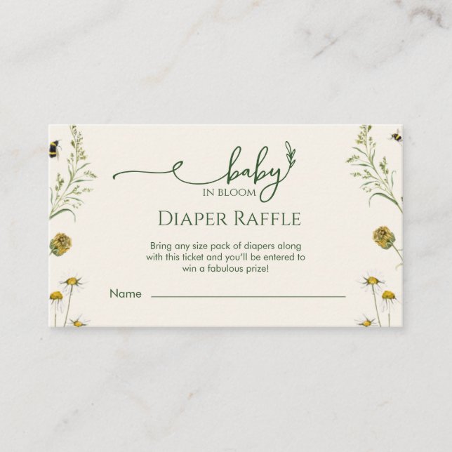 Boho-Wildblumen-Windel-Raffle-Beilagekarte  Begleitkarte (Vorderseite)