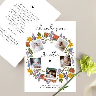 Boho-Wildblumenkranz-Foto-Collage-Baby-Shower Dankeskarte
