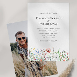 Boho-Wildblumenwiese-Paar-Foto-Hochzeit Einladung