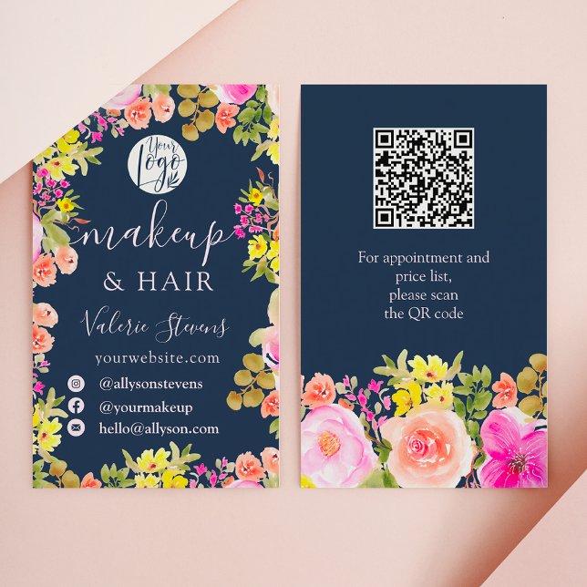 Boho Wilde Blume Gartengarten Aquarellhaare Visitenkarte (Boho wild flowers garden watercolor makeup hair business card)