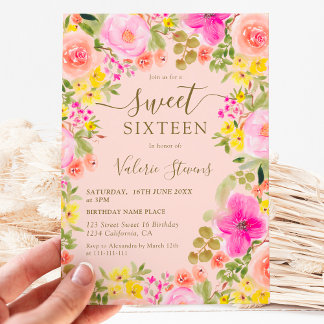 Boho wilde Blume Gartenwasserfarbe Süß 16 Einladung