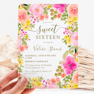Boho wilde Blume Gartenwasserfarbe Süß 16 Einladung