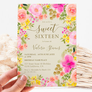 Boho wilde Blume Gartenwasserfarbe Süß 16 Einladung